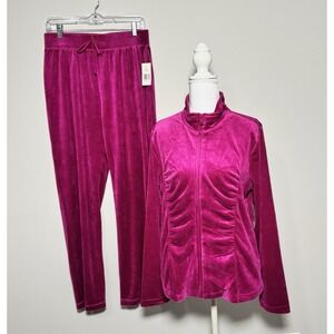 Pink Velour Lounge‎ Set Zip Jacket Pants Y2K Style Barbiecore Size M Pockets NWT